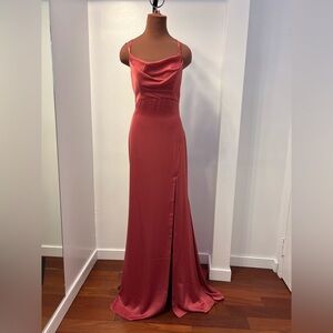 Satin Cowl Neck Lace Back with Slit